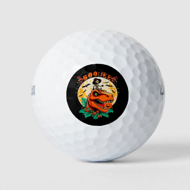 BOO-Jee Halloween: T-Rex & Skeleton Fun Design! Golf Balls (Front)