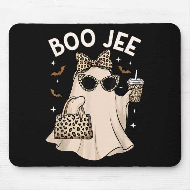 Boo Jee Leopard Ghost Coffee Halloween Boujee Wome Mouse Pad (Front)