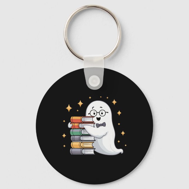 Boo-k Lover Halloween Ghost Teacher Book Stack Men Key Ring (Front)