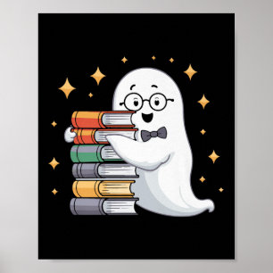 Boo-k Lover Halloween Ghost Teacher Book Stack Men Poster