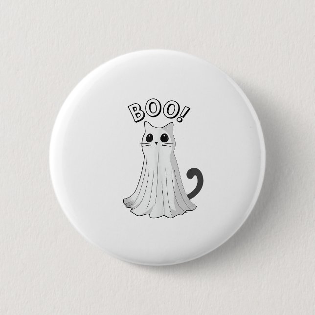 Boo Kitty Cute Ghost Cat Halloween Spooky Kitten  6 Cm Round Badge (Front)