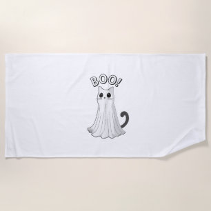 Boo Kitty Cute Ghost Cat Halloween Spooky Kitten  Beach Towel