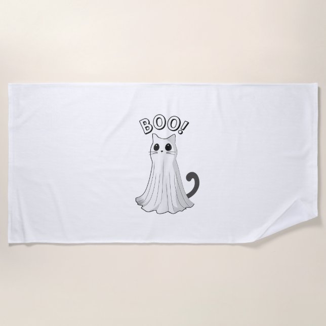 Boo Kitty Cute Ghost Cat Halloween Spooky Kitten  Beach Towel (Front)