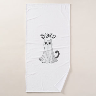 Boo Kitty Cute Ghost Cat Halloween Spooky Kitten T Bath Towel