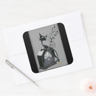 Boo Kitty Hears the Music Square Sticker