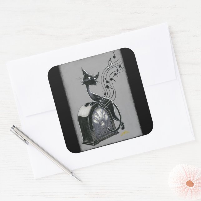 Boo Kitty Hears the Music Square Sticker (Envelope)