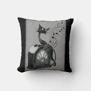 Boo Kitty Hears the Music Throw Pillow