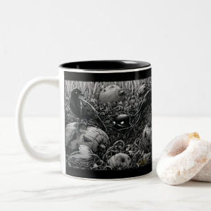 Boo Kitty Stalks a Raven Two-Tone Coffee Mug