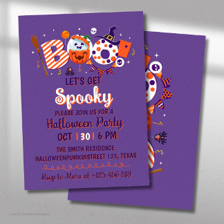 Boo Let's Get Spooky Purple Halloween Party Invitation