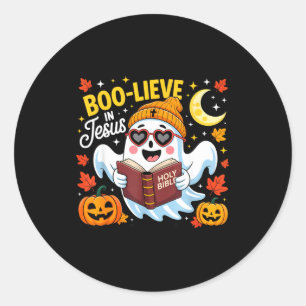 Boo-lieve In Jesus Ghost Christian Halloween Funny Classic Round Sticker