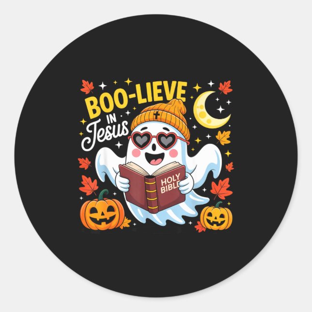 Boo-lieve In Jesus Ghost Christian Halloween Funny Classic Round Sticker (Front)