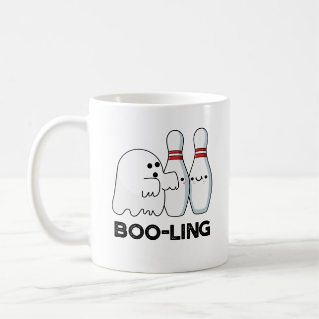 Boo-ling Funny Halloween Bowling Ghost Pun Coffee Mug (Left)