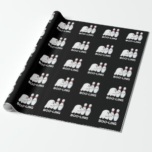 Boo-ling Funny Halloween Bowling Ghost Pun Dark BG Wrapping Paper