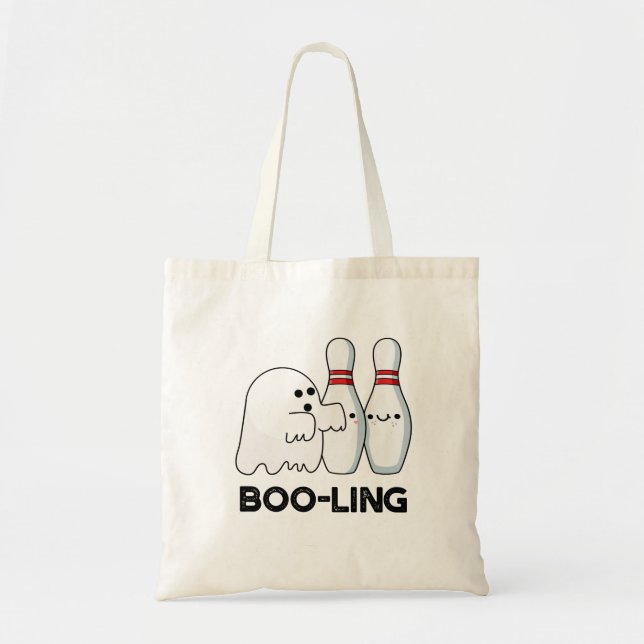 Boo-ling Funny Halloween Bowling Ghost Pun Tote Bag (Front)