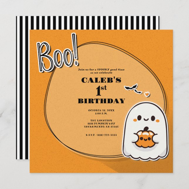 BOO! Little Ghost Halloween 1st Birthday Party Invitation (Front/Back)