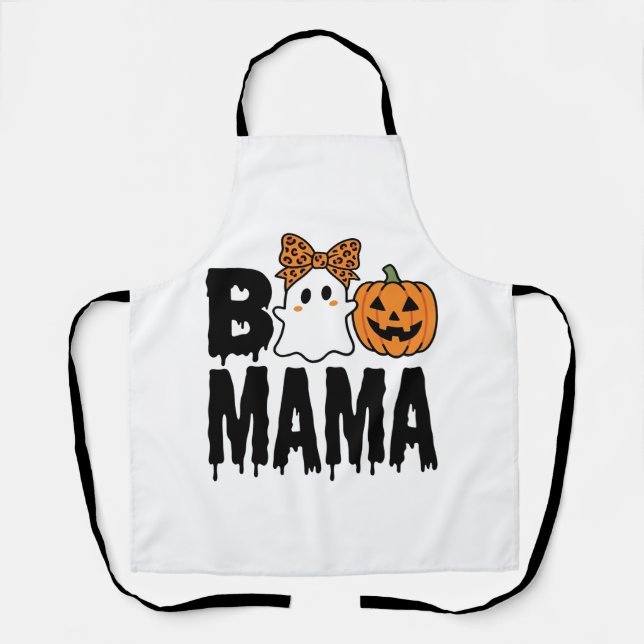 Boo Mama Halloween Ghost Pumpkin Bow Design Apron (Front)