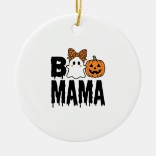Boo Mama Halloween Ghost Pumpkin Bow Design Ceramic Tree Decoration