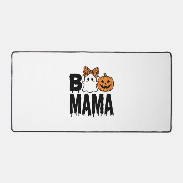Boo Mama Halloween Ghost Pumpkin Bow Design Desk Mat (Front)