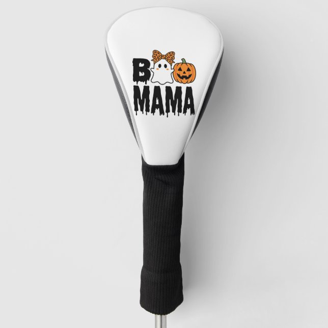Boo Mama Halloween Ghost Pumpkin Bow Design Golf Head Cover (Front)