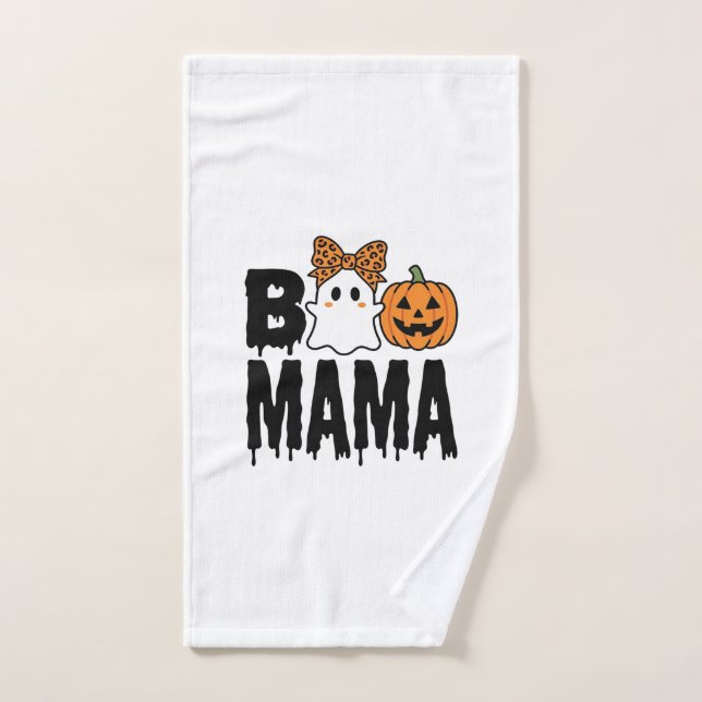 Boo Mama Halloween Ghost Pumpkin Bow Design Hand Towel (Hand Towel)