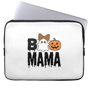 Boo Mama Halloween Ghost Pumpkin Bow Design Laptop Sleeve
