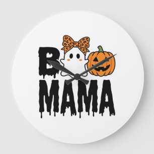 Boo Mama Halloween Ghost Pumpkin Bow Design Large Clock