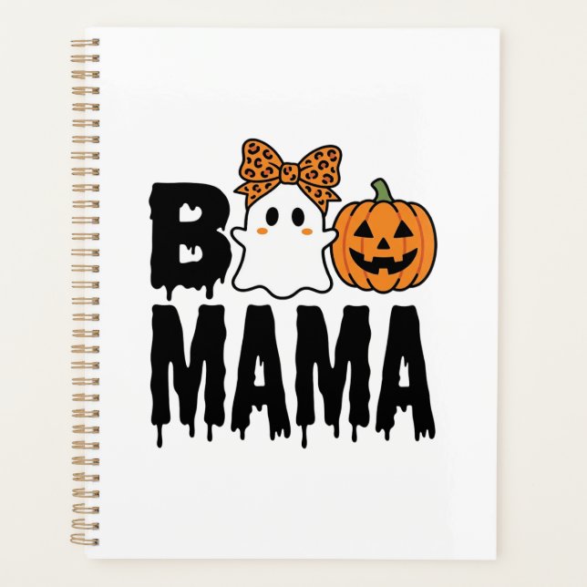Boo Mama Halloween Ghost Pumpkin Bow Design Planner (Front)