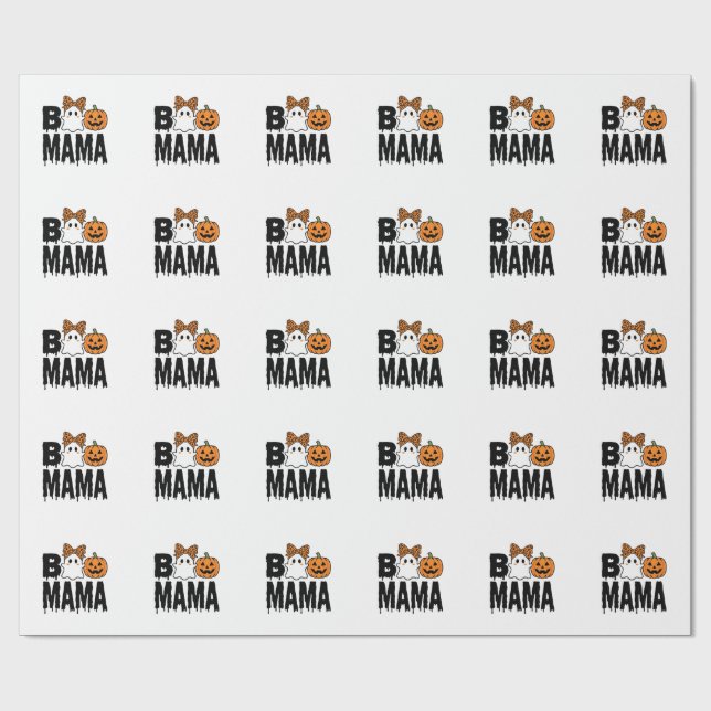 Boo Mama Halloween Ghost Pumpkin Bow Design Wrapping Paper (Flat)