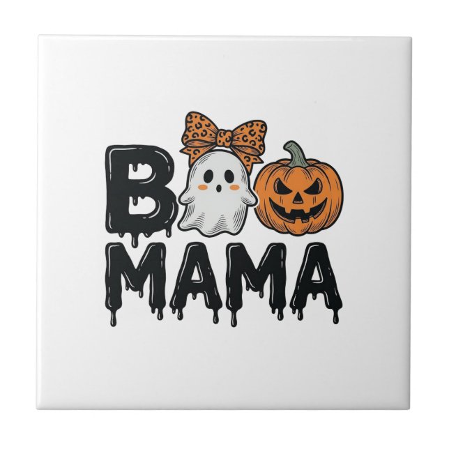 Boo Mama Halloween Ghost Pumpkin Mum Shirt Design_ Tile (Front)