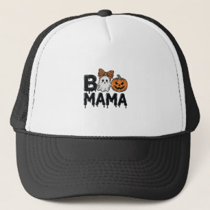 Boo Mama Halloween Ghost Pumpkin Mum Shirt Design_ Trucker Hat