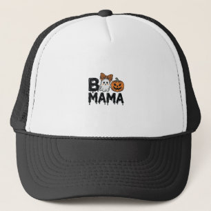 Boo Mama Halloween Ghost Pumpkin Mum Shirt Design_ Trucker Hat