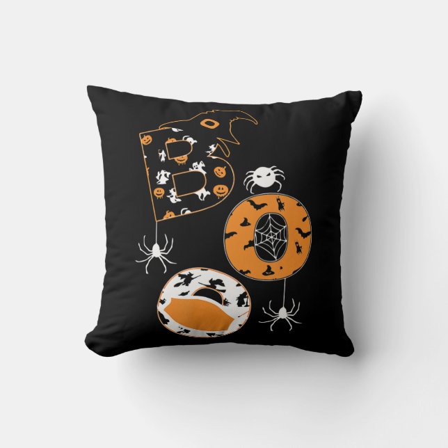 Boo Mask Spider Witch  Pumpkin Pattern Cushion (Front)
