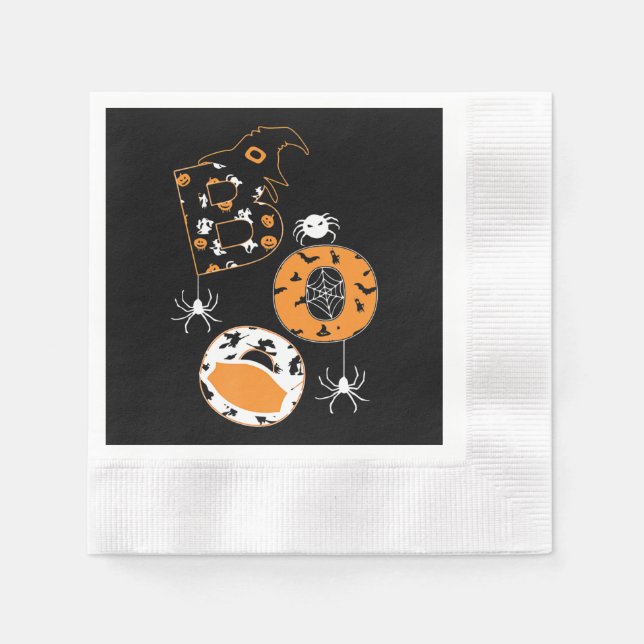 Boo Mask Spider Witch  Pumpkin Pattern Napkin (Front)