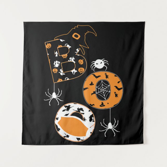 Boo Mask Spider Witch  Pumpkin Pattern Tapestry (Front)