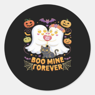 Boo Mine Forever Cute Ghosts Black Cat Love Hallow Classic Round Sticker