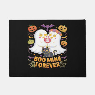 Boo Mine Forever Cute Ghosts Black Cat Love Hallow Doormat