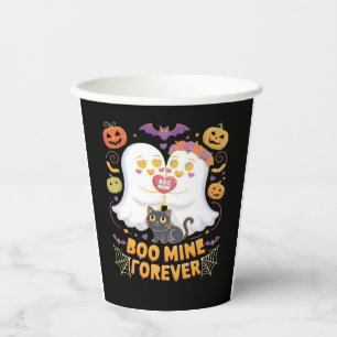 Boo Mine Forever Cute Ghosts Black Cat Love Hallow Paper Cups