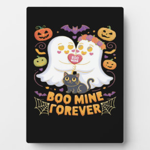 Boo Mine Forever Cute Ghosts Black Cat Love Hallow Plaque