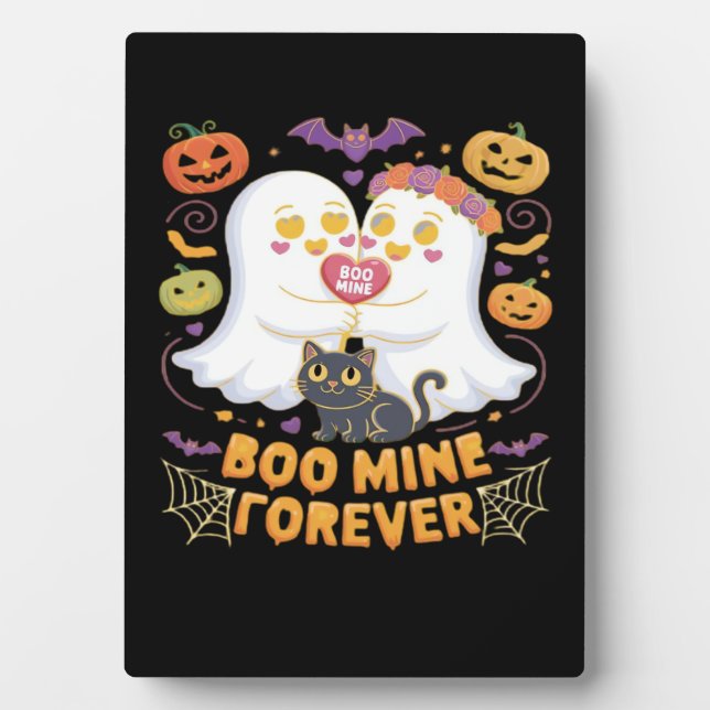 Boo Mine Forever Cute Ghosts Black Cat Love Hallow Plaque (Front)