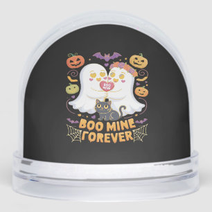 Boo Mine Forever Cute Ghosts Black Cat Love Hallow Snowglobe