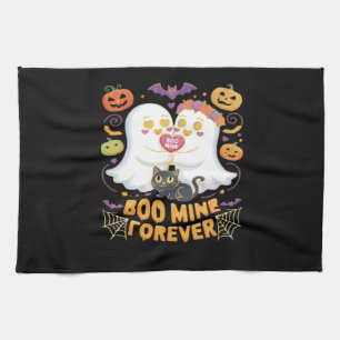 Boo Mine Forever Cute Ghosts Black Cat Love Hallow Tea Towel