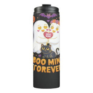 Boo Mine Forever Cute Ghosts Black Cat Love Hallow Thermal Tumbler