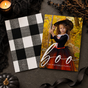Boo Modern Script Custom Photo Halloween Holiday Card