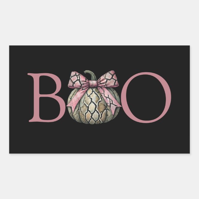 Boo Modern Snake Skin Pumpkin With Pink Bow Rectangular Sticker (Front)