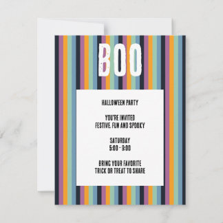 Boo! Muted Vertical Stripes Halloween Invitation