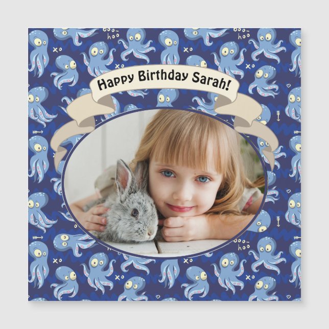 Boo Octopus Blue Cute Kids Birthday Party (Front)