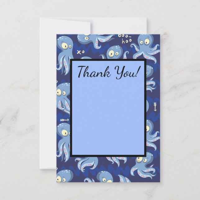 Boo Octopus Blue Kids Clothing & Décor Thank You Card (Front)