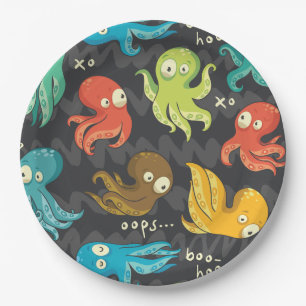 Boo Octopus Cute Multicolor Kids Clothing & Décor Paper Plate