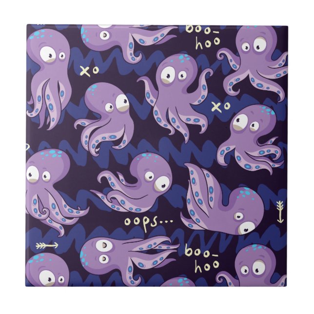 Boo Octopus Cute Purple Kids Clothing & Décor Tile (Front)