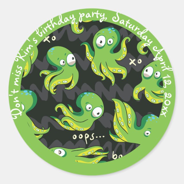 Boo Octopus Green Kids Clothing & Décor Classic Round Sticker (Front)